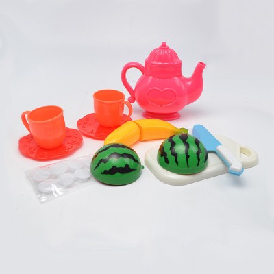 hot sale early educational pretend play plastic kitchen teapot plate toys set simulated fruit cutting toys for kids boys girls