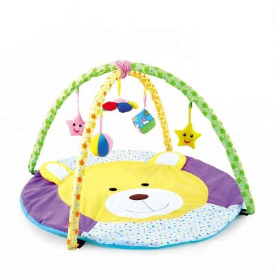 cute bear pattern round colorful infant play mat portable foldable soft comfortable baby activity gym with hanging rattles toys