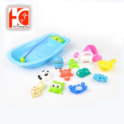 fun playing floating many kind cartoon animal shaped toys set baby bath toy with plastic bath tub