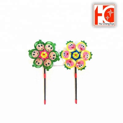 Promotion gift custom printing plastic kids windmill toy with smile pattern