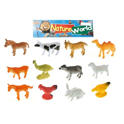 12pcs realistic 3D animal figure set education assorted farm world 1.5 inch mini plastic animal toy set for kids