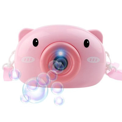 hot summer cartoon bubble machine toys kids outdoor automatic soap water bubble maker blower pig bubble camera with light music